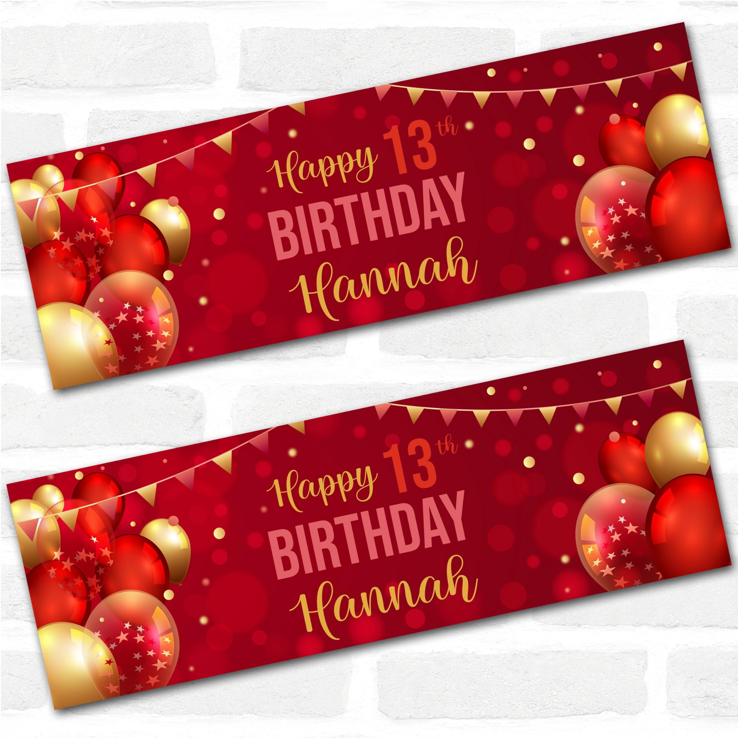 Personalised Party Banner For 13th Birthday Red Gold Balloons | Custom Large Party Decoration, Event Banner, Backdrop, Décor, Signage. 3 ft x 1 ft | 4.5 ft x 1.5 ft | 6 ft x 2 ft