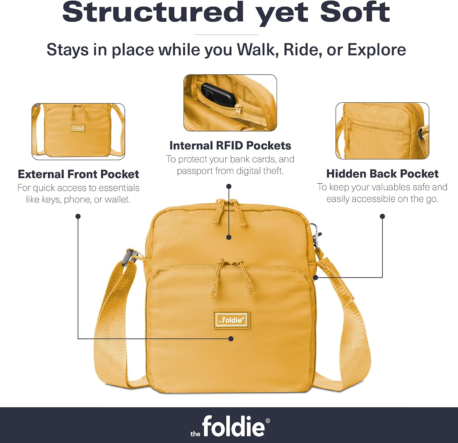 The Foldie Foldable Sling Bags for Women - Anti-theft Crossbody Bags with RFID Protection - Water Repellent Crossover Bag