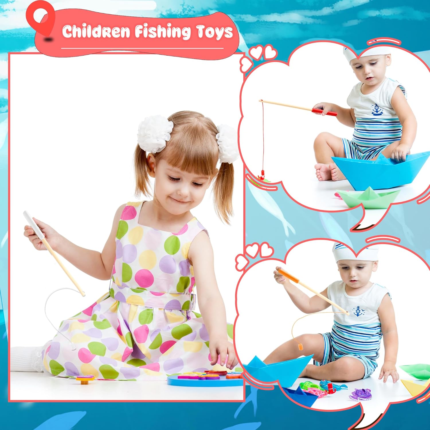 24 Pcs 10 Inch Kids Magnetic Fishing Poles Wooden Magnetic Fishing Rods Colorful Wooden Fishing Games for Kindergarten Boys Girls Fishing Game Birthday Gifts, 8 Colors