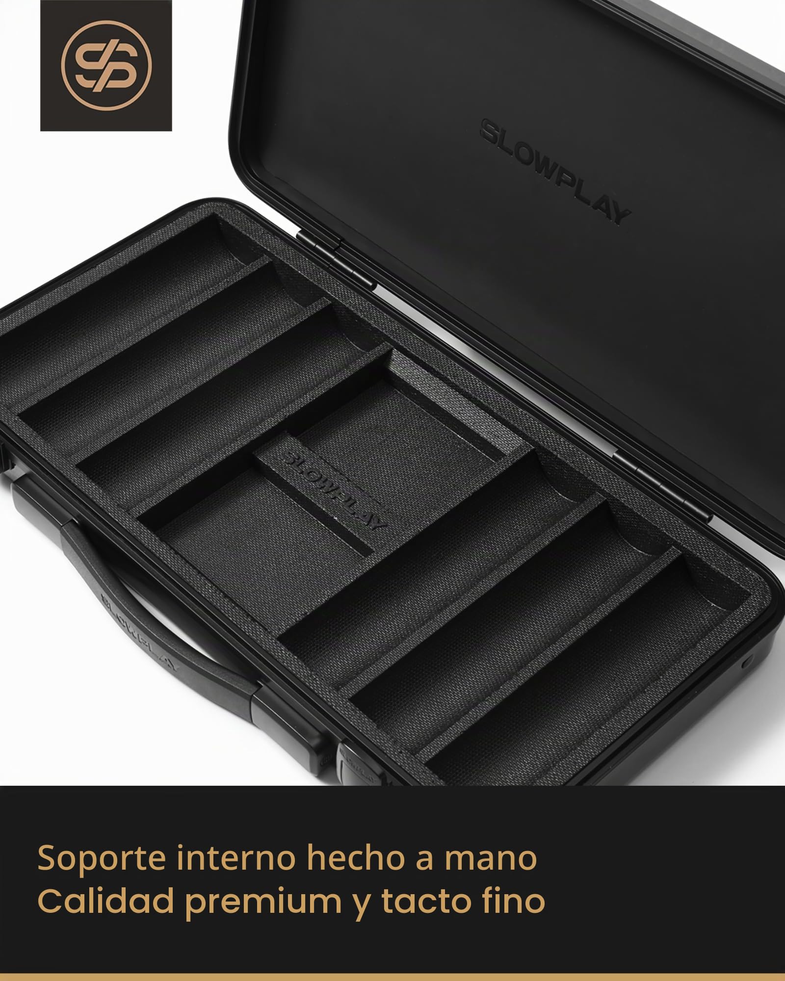 SLOWPLAY Custodia per Fiches da Poker Texas Hold’em, Estuche de Transporte de Gama Alta con diseño Interior de Cuero y Carcasa de policarbonato alemán, súper portátil y Resistente (500)