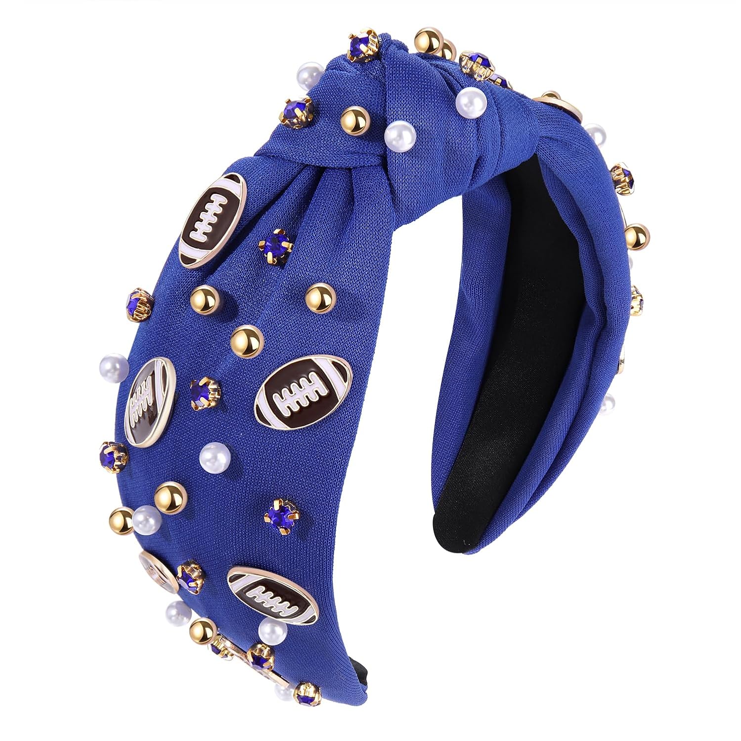 Football Headband Pearl Rhinestone Jeweled Knotted