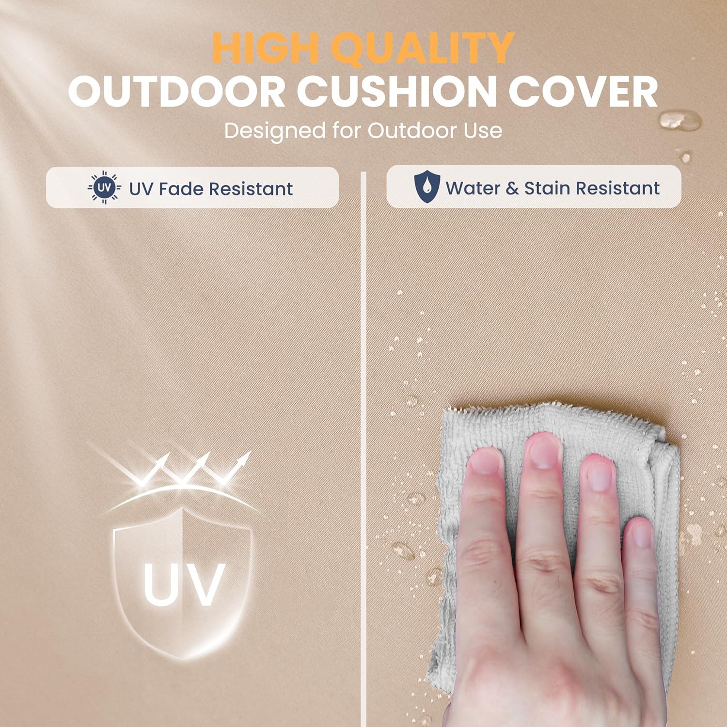 Amopatio Outdoor Cushions for Patio Furniture, 22x22 Outdoor Chair Cushions with Waterproof & Fade Resistant Cover, Deep Seat Replacement Patio Cushions with Adjustable Straps & Handle, Beige