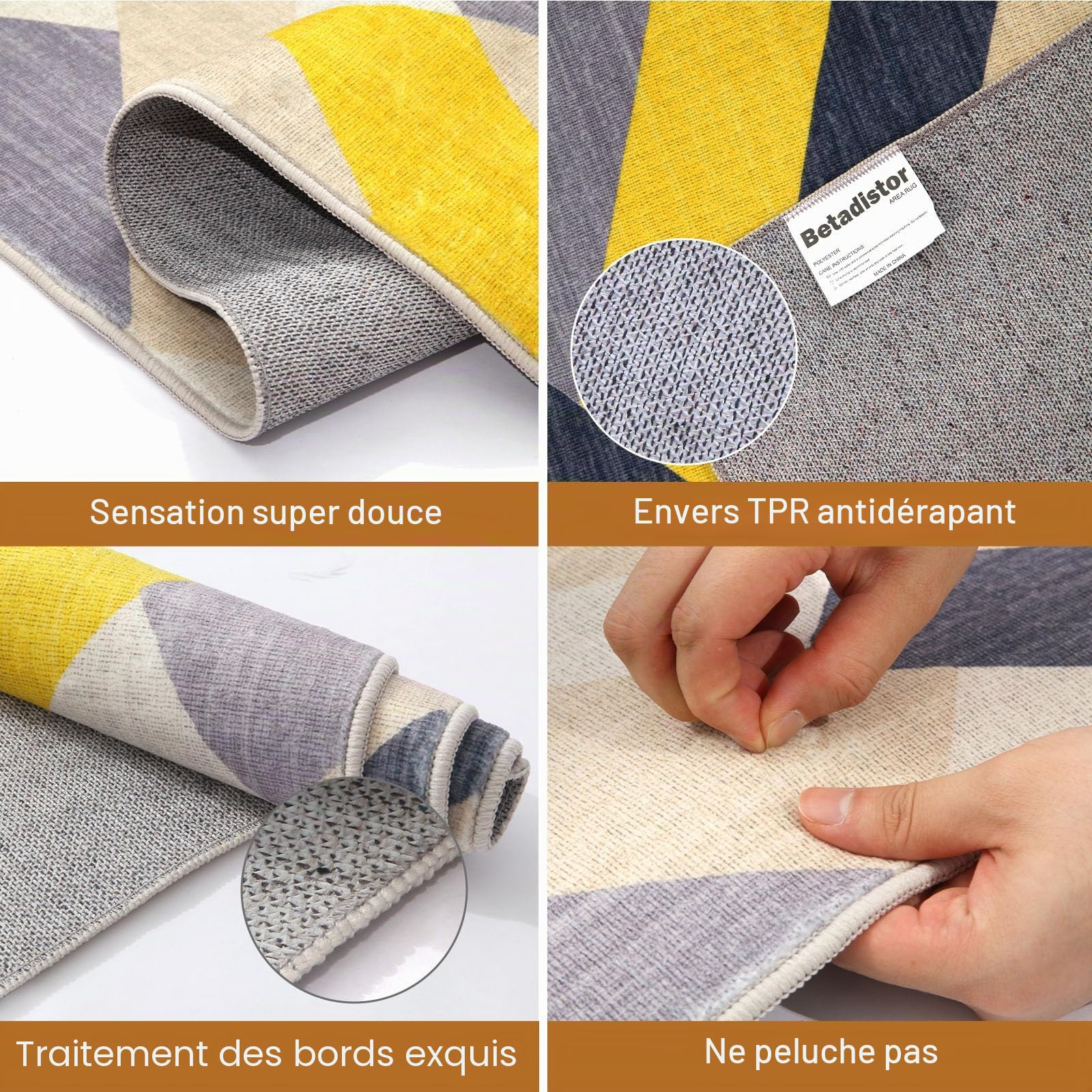 Betadistor Tapis de salon moderne à poils courts et antidérapants pour chambre à coucher, couloir, 120 x 160 cm, jaune et gris, 303-05120