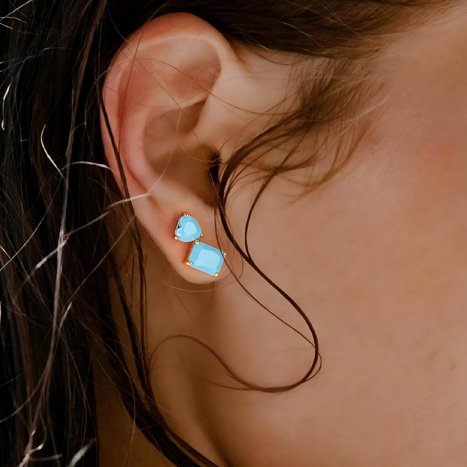 FETTERO Stud Earrings for Women - 14K Gold Plated CZ Hypoallergenic Earrings Studs Dainty Black CZ Leaf Gold Earrings for Women Trendy Statement Jewelry - Image 2