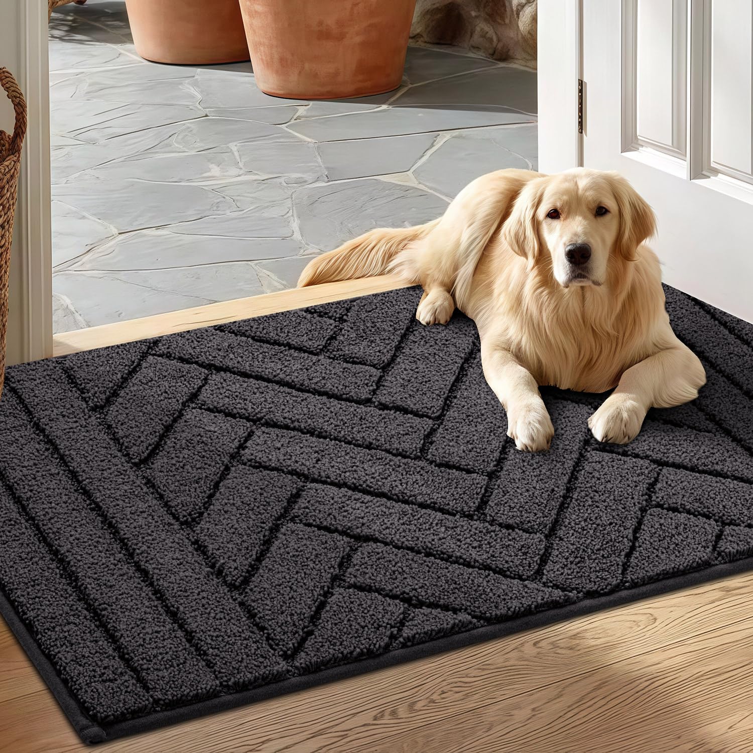 Tindbea Dog Mat for Muddy Paws,Absorbs Moisture Dirt Non-Slip Washable Mud Mat for Dogs,Soft Rubber Backing Front Inside Pet Rug for Entryway, Mud Dog