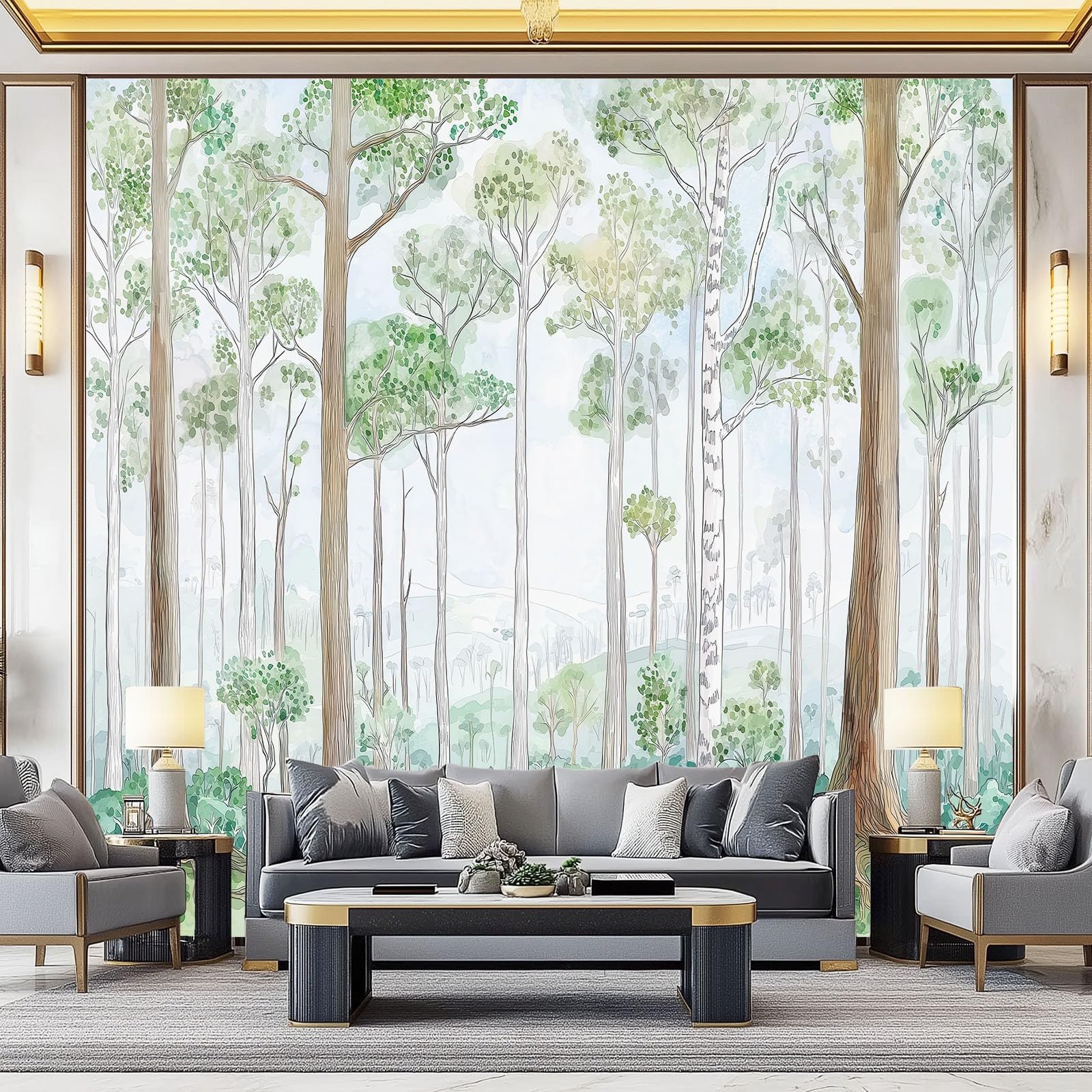 Papier peint intissé aquarelle forêt 250 x 175 cm de qualité supérieure