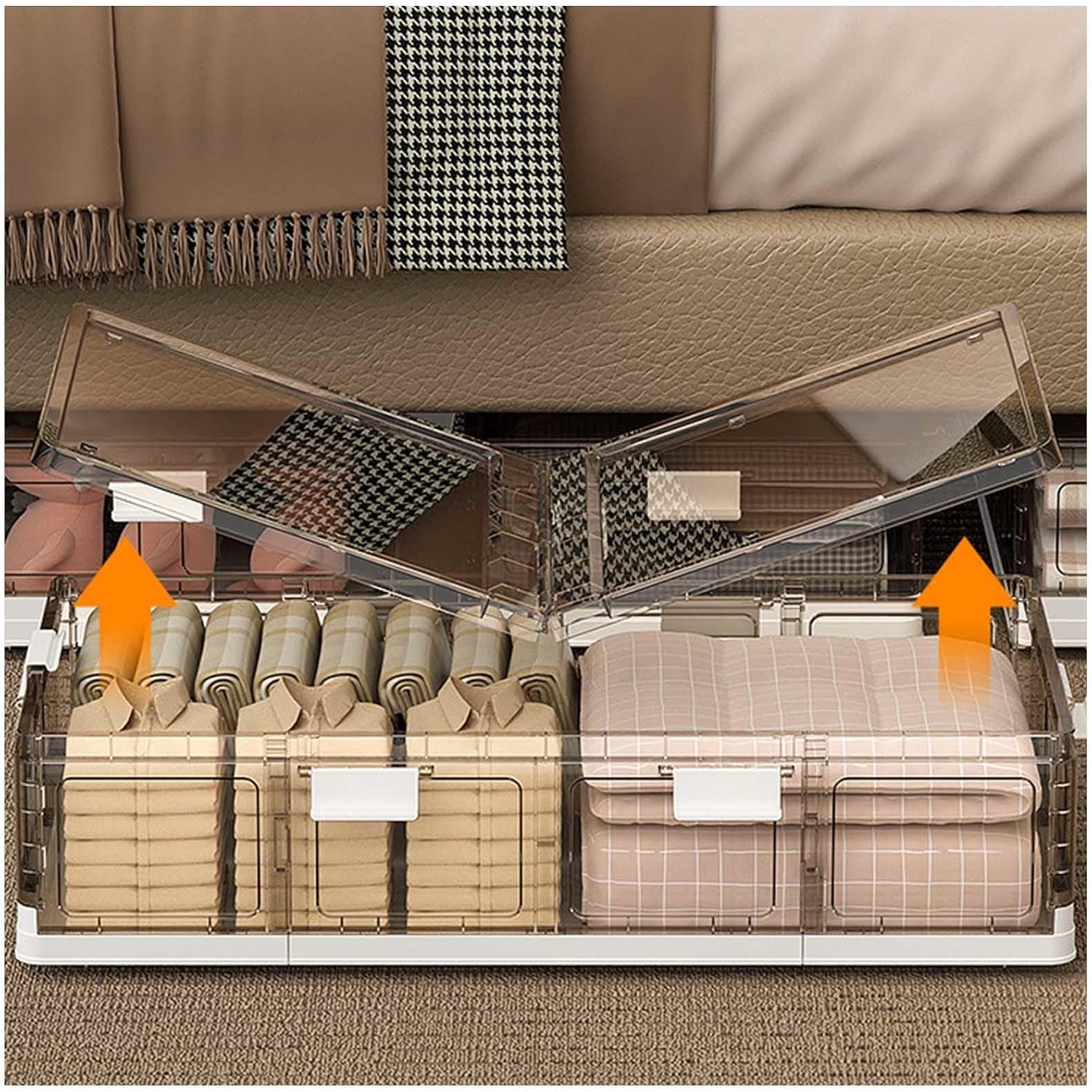 Underbed Storage with Wheels Plastic Foldable, Under the Bed Shoe Storage 17.4Gal Underbed Storage Bins for Clothes,Shoes, Blankets