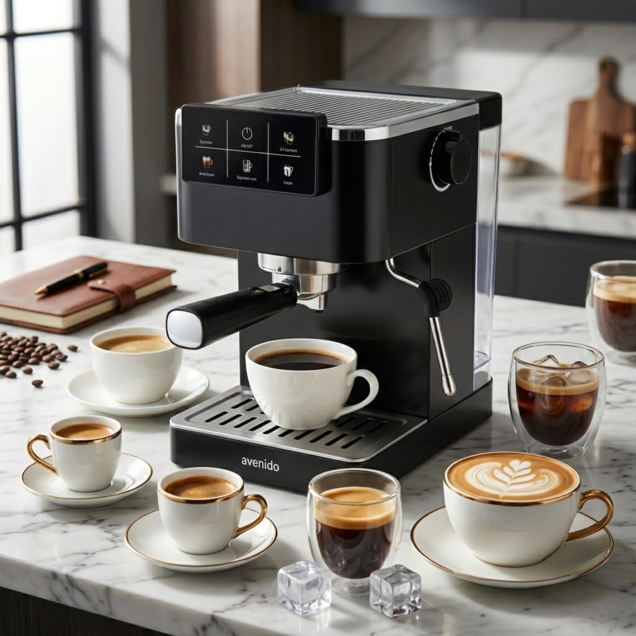 Ekspres do kawy ciśnieniowy, 20 bar, kolbowy do kawy mielonej, system spieniania mleka, 5 programów, espresso, podwójne, amerciano, espresso cool, spienianie mleka, 2 sitka, czarny