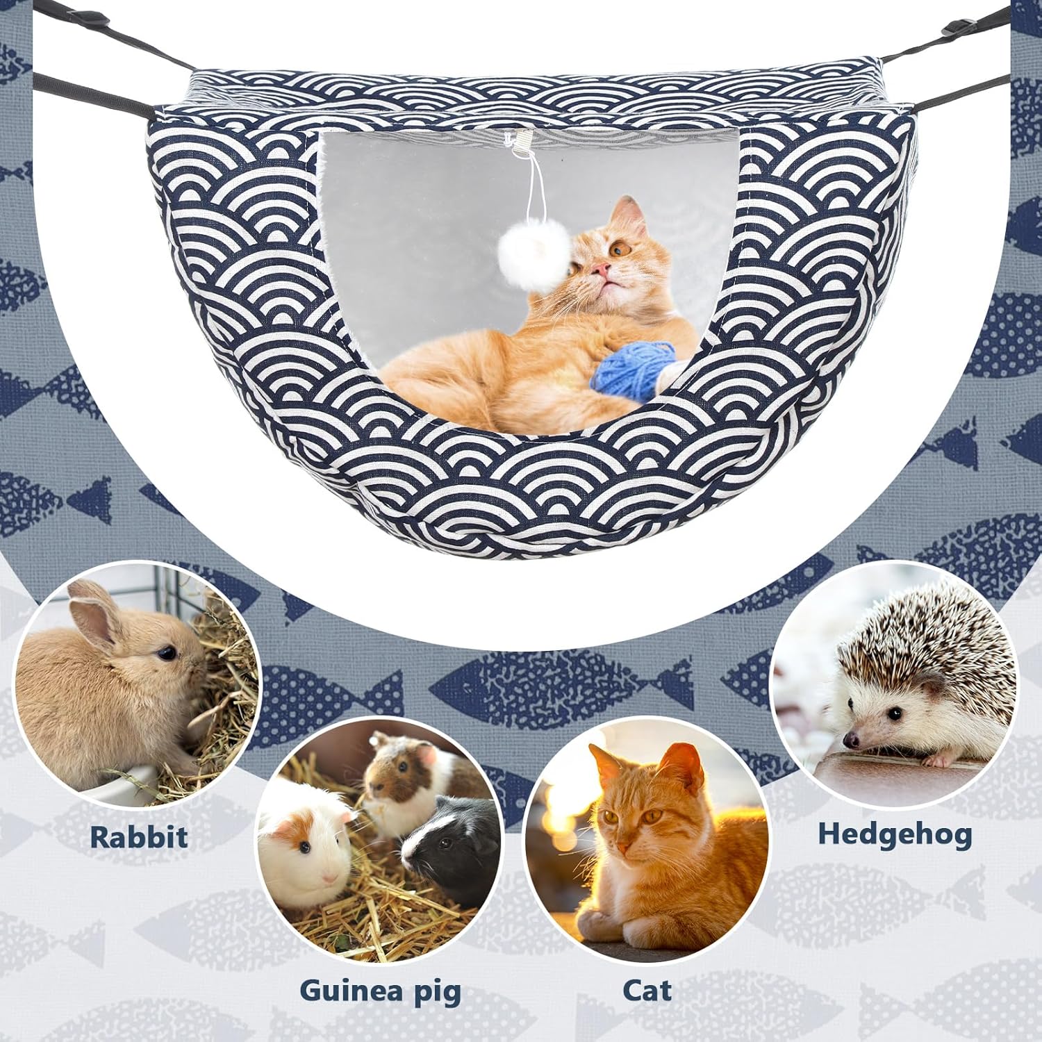 Unittype 2 Pieces Cat Cage Hammock Hanging Pet Bed Double Layer Soft Plush Hanging Pet Comfortable Hammock Bed for Indoor Kitten Ferret Hamster Rabbit or Small Animals, 2 Styles(Fish)