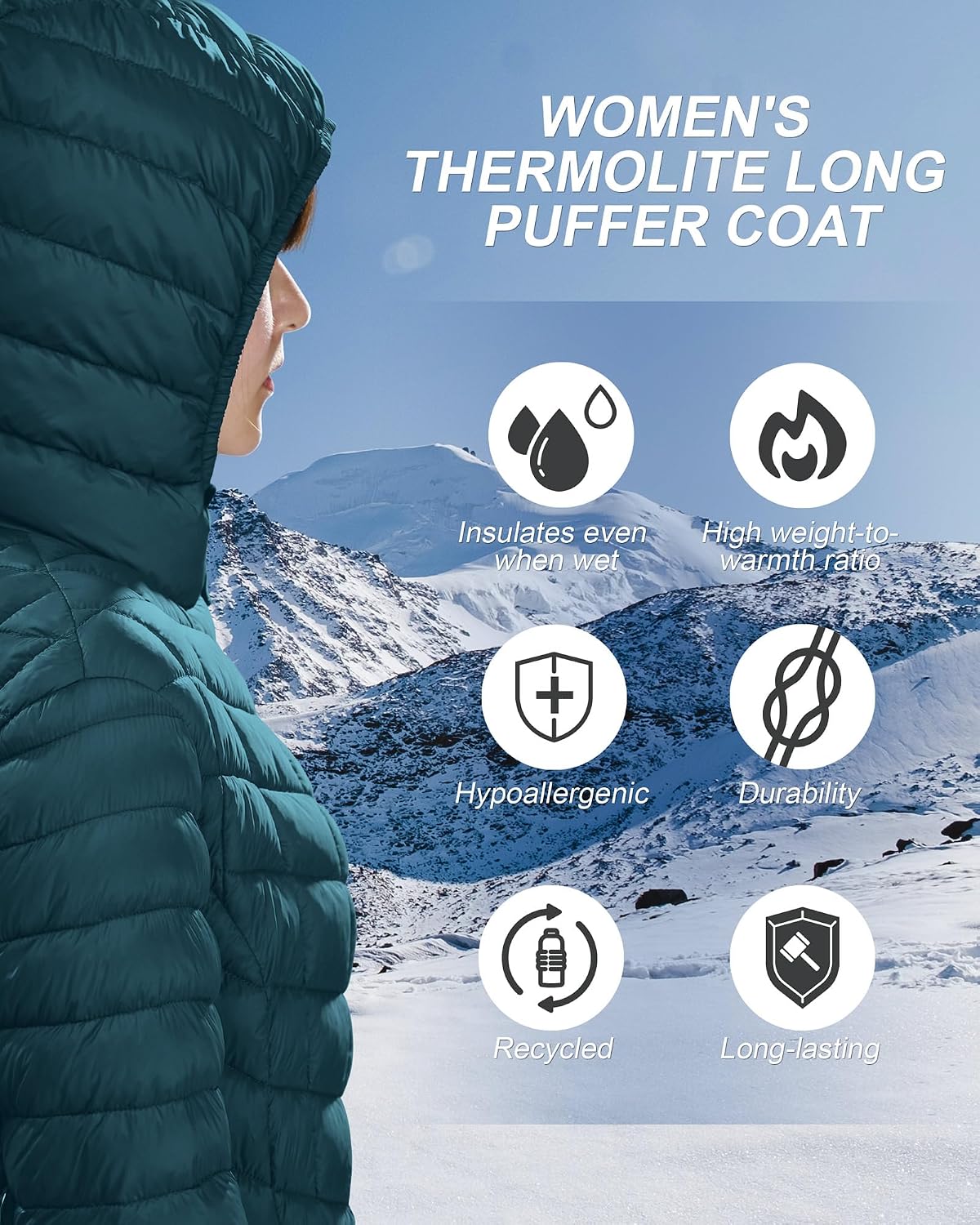  Women's Hooded Long Puffer Coat Lightweight Winter Jacket thumbnail