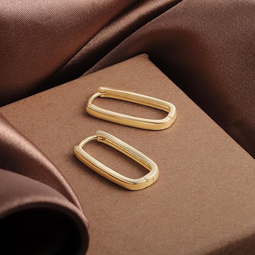 Miniatura 5 de Sterling Silver Rectangle Hoop Earrings for Women Silver Geometric Rectangle Hypoallergenic Earrings Square Hoops Earring