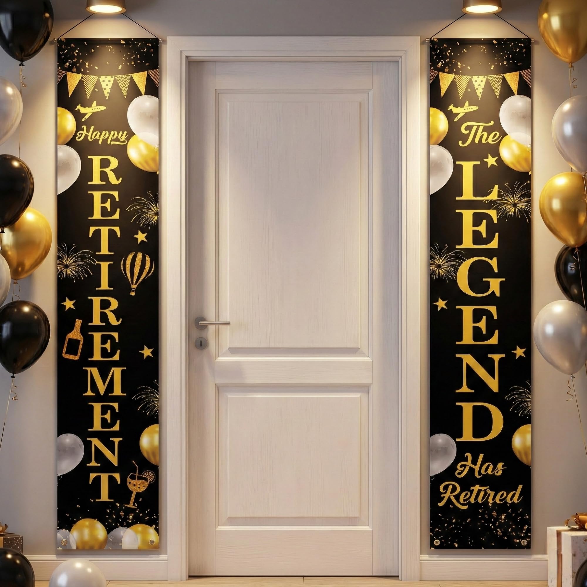 Untumble Black & Gold Happy Retirement Decoration Banners for Retirement Party Decoration (2 Pcs) | Printed Cotton Fabric With Rope Hanger | "Happy Retirement" & "The Legend Has Arrived" Banners-image-46