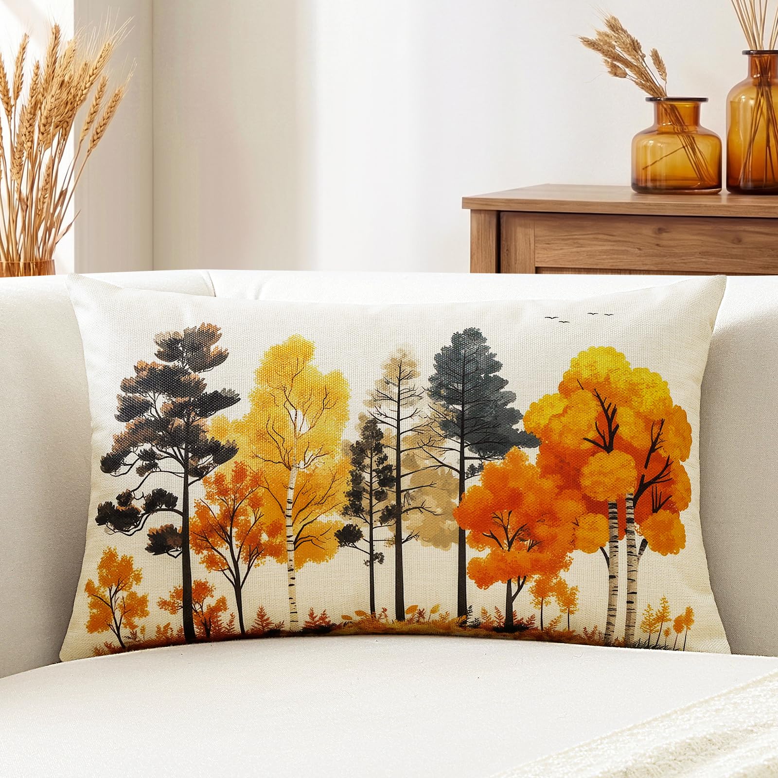Artscope Fall Lumbar Cushion Cover 40x60cm, Set of 1 The Trees in Autumn Pillowcase Autumn Thanksgiving Pillow Cover for Sofa Living Room Holiday Party Fall Decor