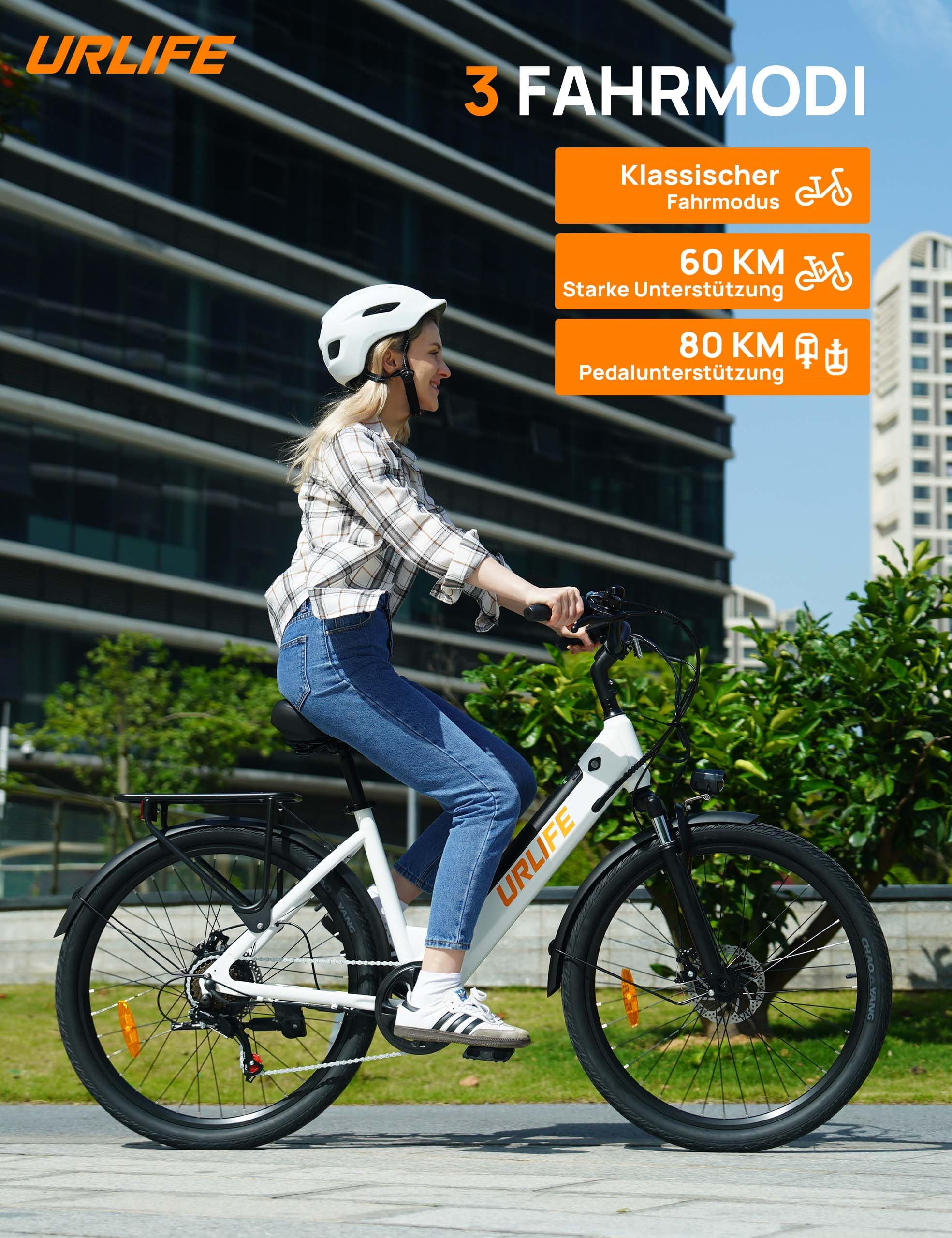 URLIFE E26 E-Bike für Erwachsene, 26" Elektro-Citybike, bis zu 80 km Reichweite, 250W Motor, 36V 13Ah herausnehmbarer Akku Elektrofahrrad, 7-Gang-Schaltung, Für Pendeln, Einkaufen und Freizeit