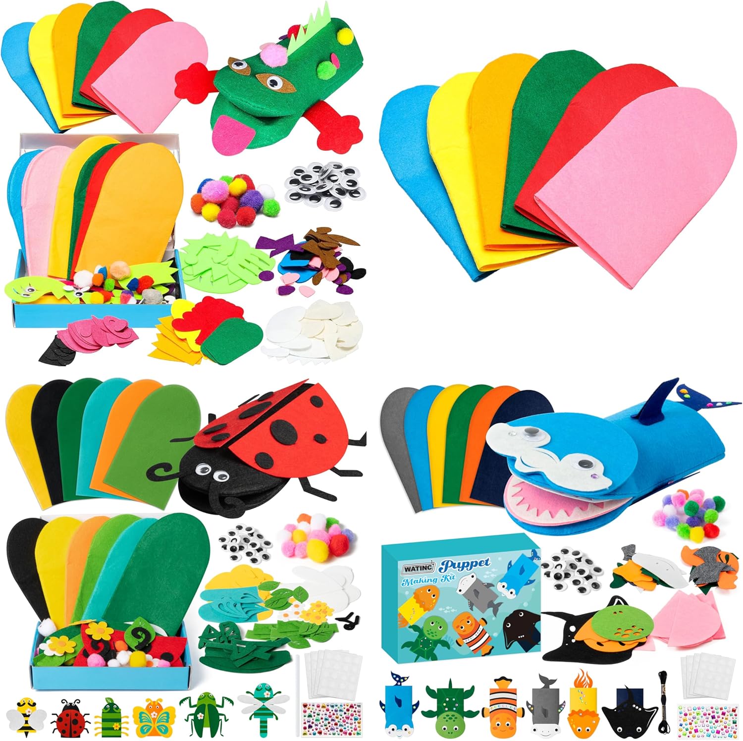WATINC 18Pcs Hand Puppet Making Kit(Animals + Insect A + Ocean Animals A)