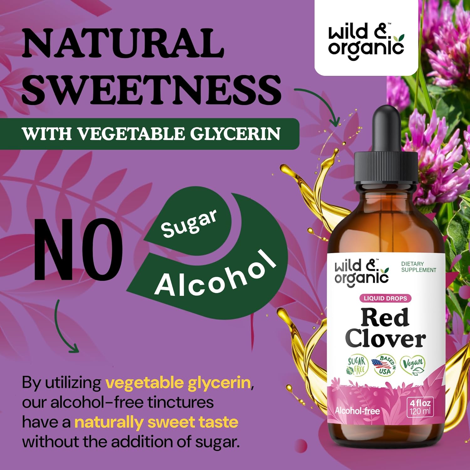 Wild & Organic Red Clover Tincture - Menopause Supplements for Women - 600 mg Liquid Red Clover Supplement - 2-Month Supply - Trifolium Pratense Herb - Vegan, Sugar & Alcohol-Free Extract Drops - 4 oz - Image 6