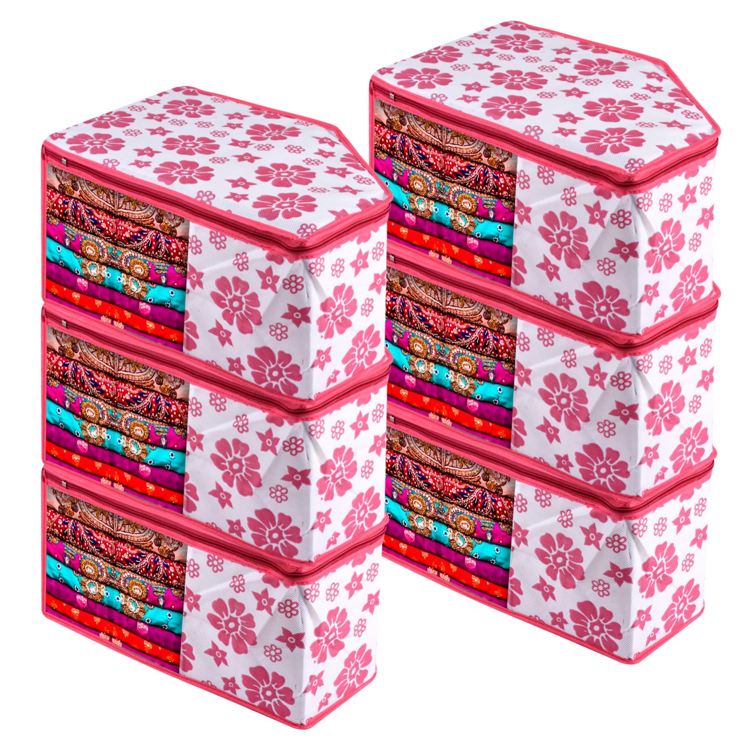Kuber Industries Blouse Cover | Zipper Clothes Storage Bag | Non-Woven Wardrobe Organiser | Side Transparent Blouse Organizer | Flower-Design | Pack of 6 | Pink (B0CVXRK7GJ) Amazon Price History, Amazon Price Tracker