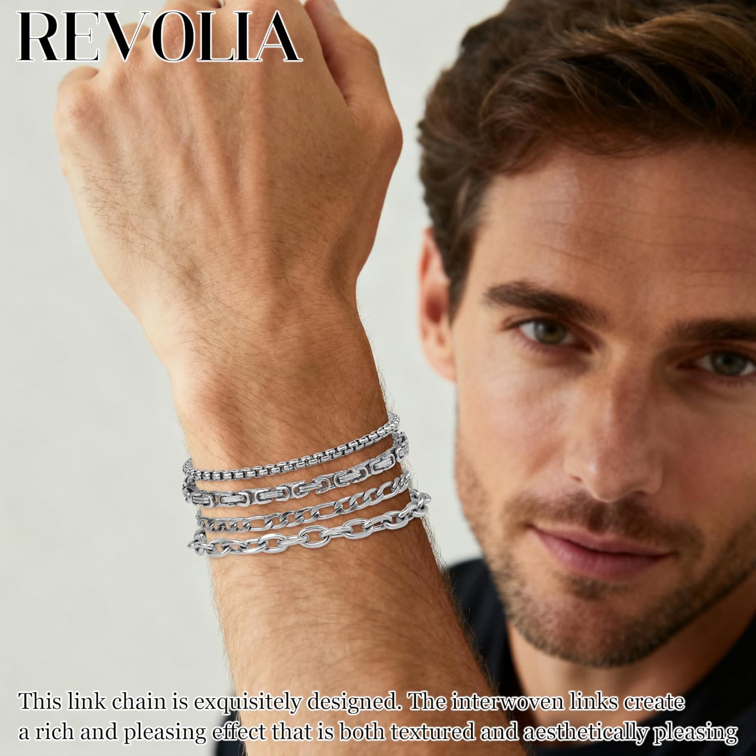 REVOLIA 8Pcs Stainless Steel Chain Bracelets for Men Women Cuban Link Bracelets Paperclip Figaro Rope Chain Bracelets Set 6.8-9 Inches - Image 6