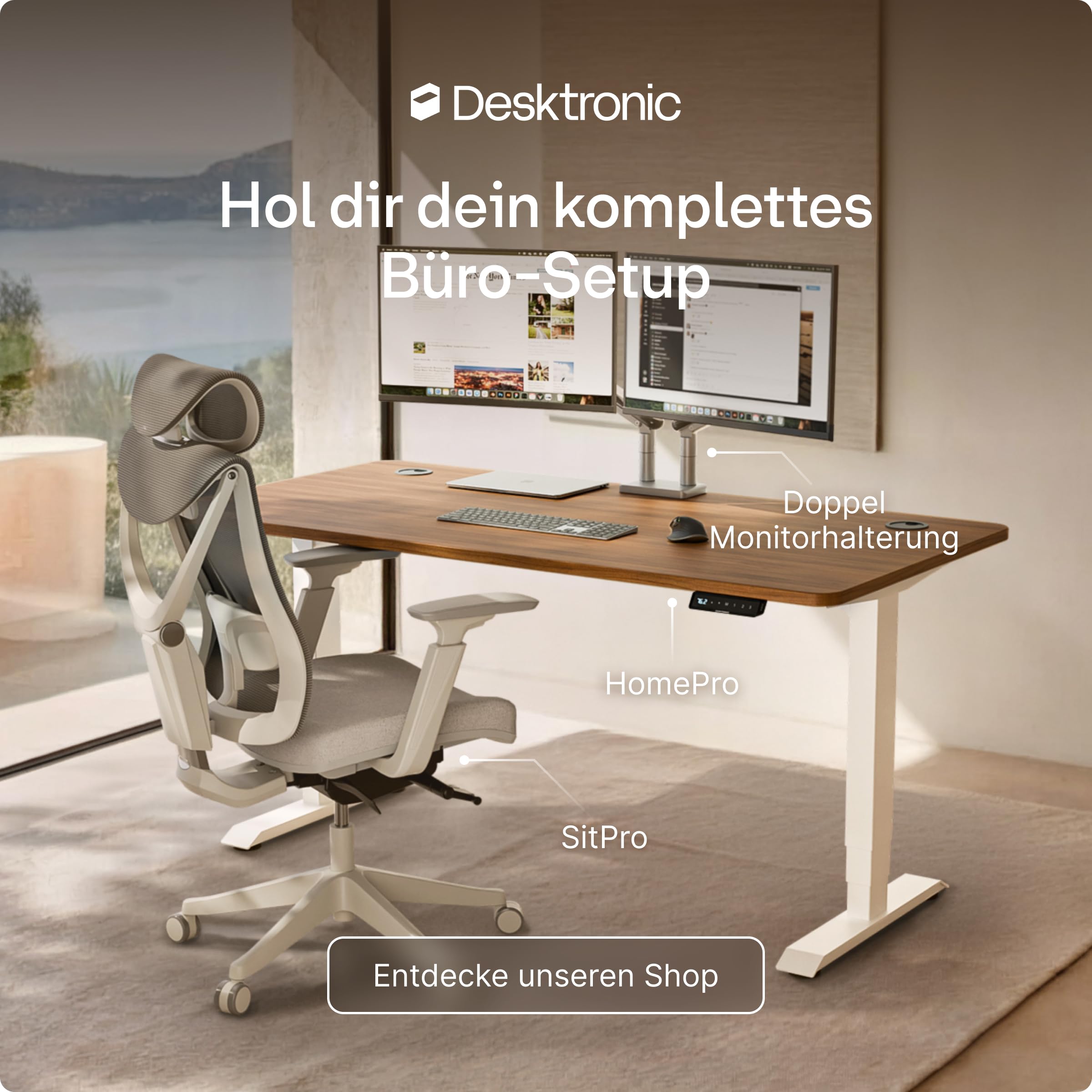 Desktronic Bureau Assis Debout Électrique 160x80 cm – Double Moteur Silencieux, Stabilité Renforcée, Réglable en Hauteur, Mémoire, USB-C HomePro