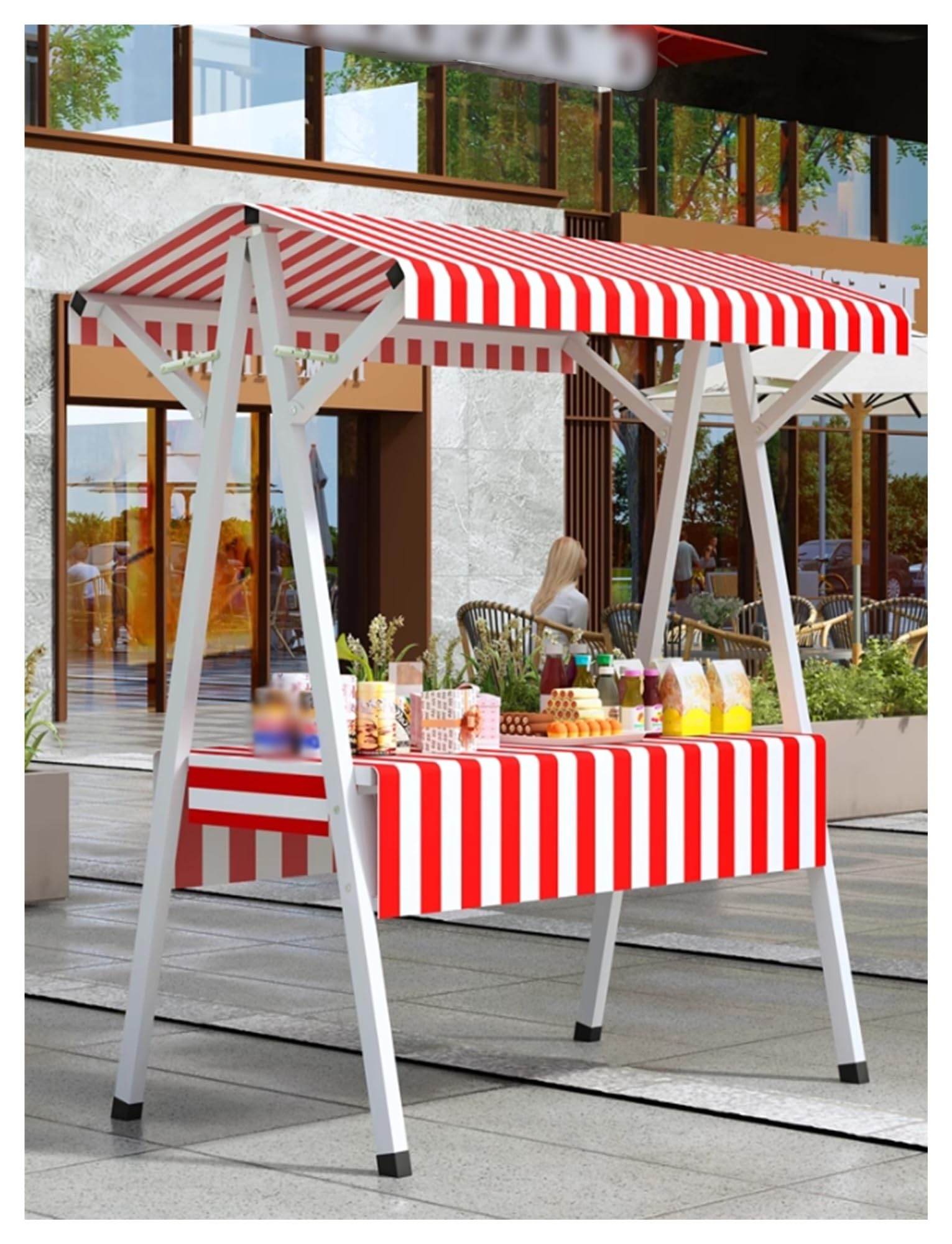 Espositore per bancarelle del Mercato per venditori all'aperto, Carrello per Cibo da Strada con Ruote, Ripiani modulari e Pronto per Cibo da Strada (Rosso, 110x60x200 cm)