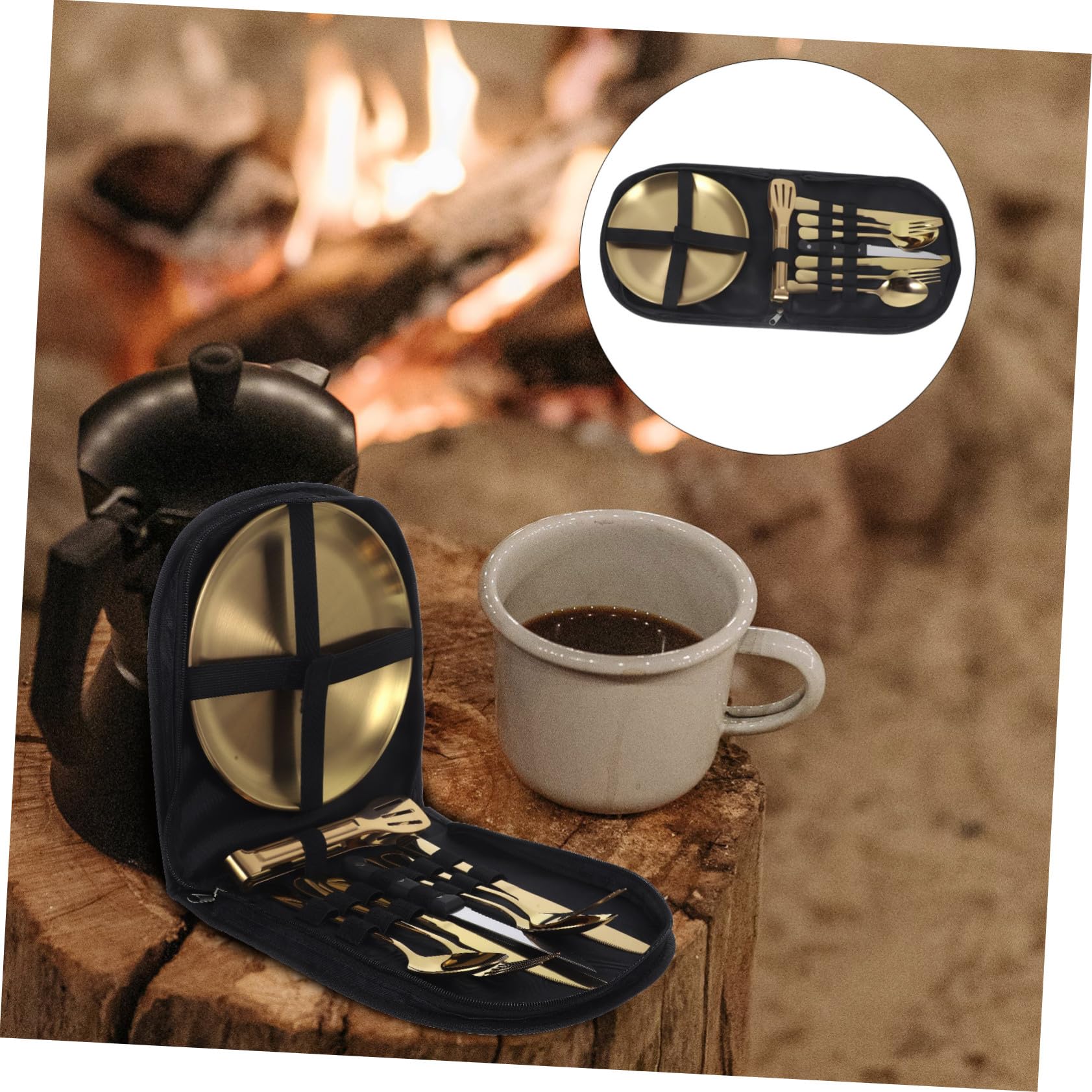 Edelstahlbesteckset mit Servierlöffel und Suppenlöffel Klappbesteck aus Edelstahl für Campinggeschirr und Outdoor-besteck Inklusive Tragetasche für Camping und Picknicks