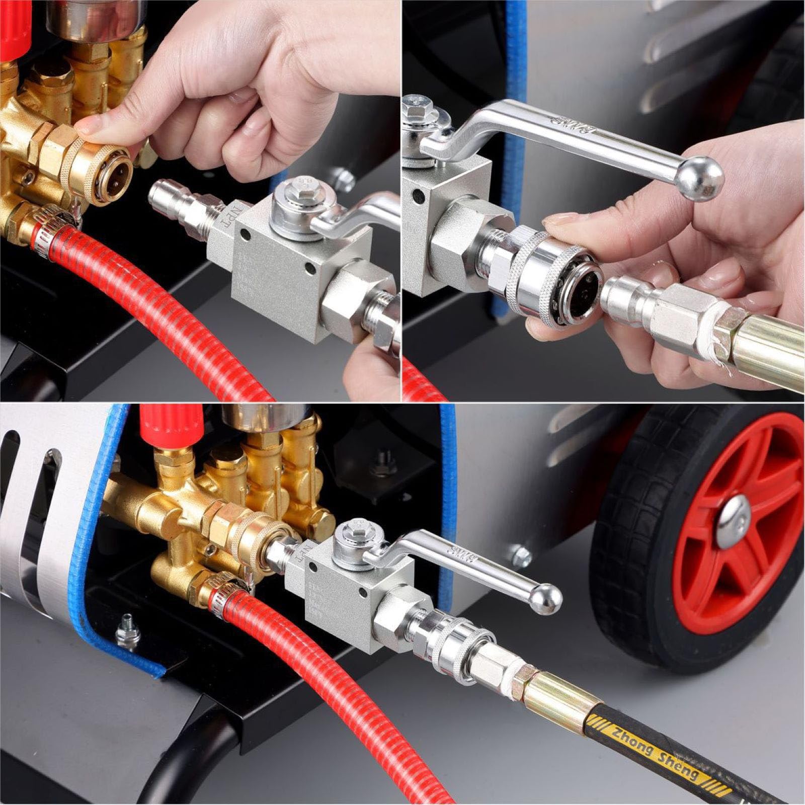 Zestaw zaworów kulowych ze stali nierdzewnej 4500 PSI z gniazdem wtykowym 3/8 cala i taśmami PTFE do węży myjki elektrycznej