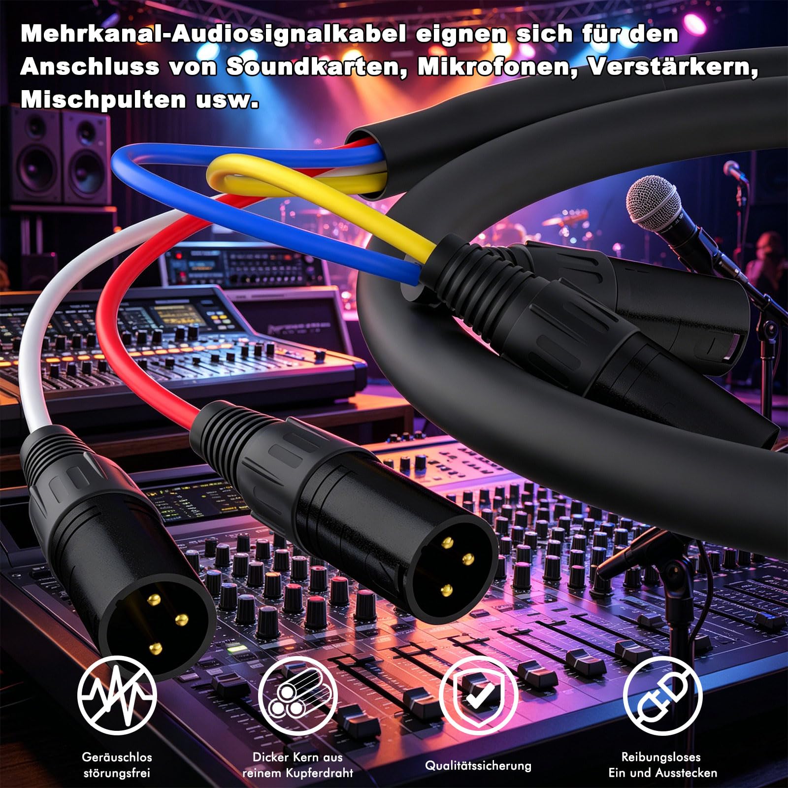 Monosaudio Cable de serpiente XLR de 4 canales, cable de audio simétrico XLR macho a hembra, cobre OFC, apantallamiento múltiple para estudio, en vivo, micrófono y mezclador, 2 m