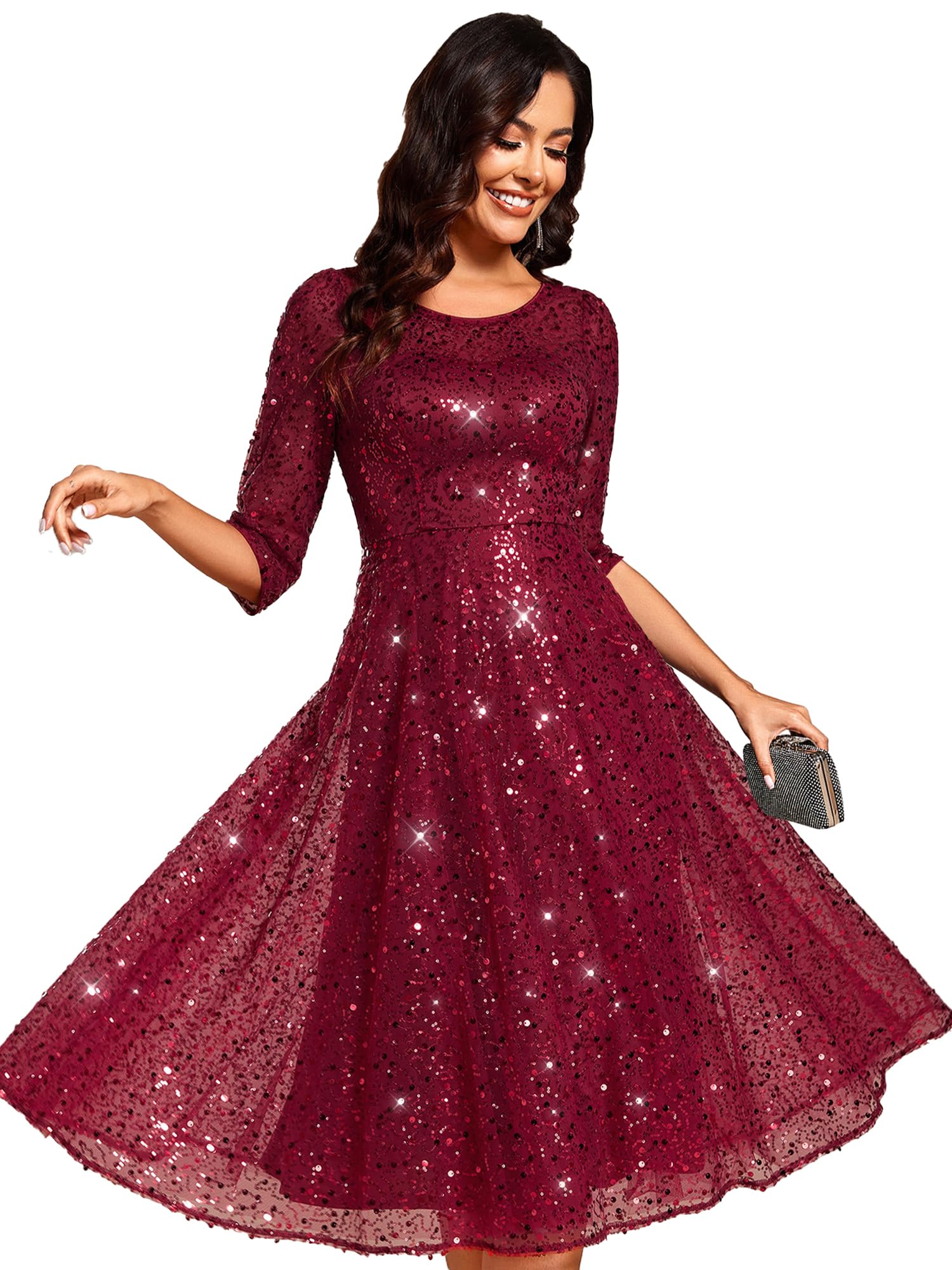 Ever-Pretty Vestido de Cóctel con Lentejuelas para Mujer Vestido de Fiesta Ajustado EG02241