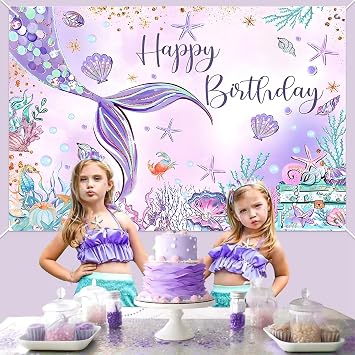 Mermaid Balloons Arch Kit, 113pcs Mermaid Birthday Party Decoration Set with Blue Teal Purple Balloons Sea-Maid Tail Balloon, Tablecloth, Banner for Girl Sea-Maid Frozen Birthday Under The Sea Balloon
