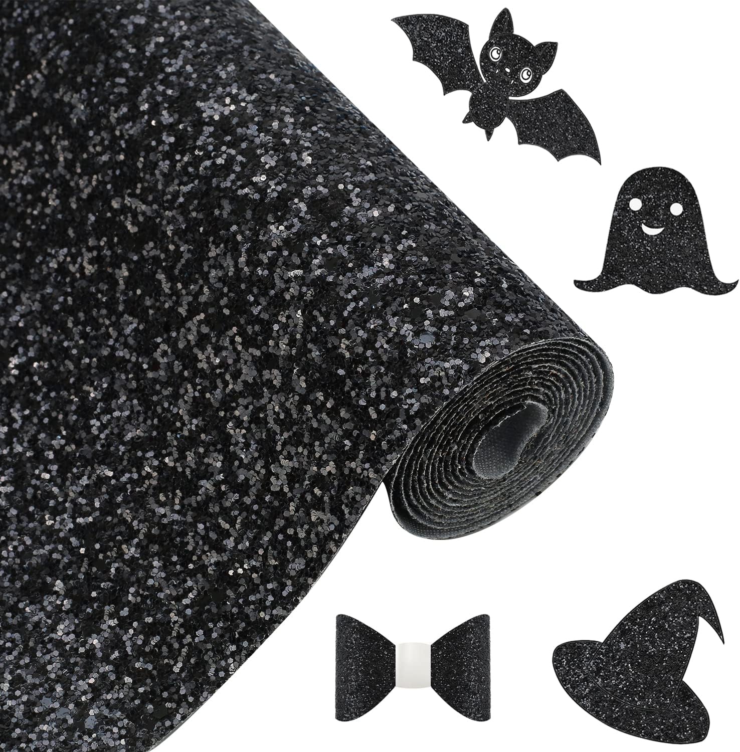 Greatdiy Black Chunky Glitter PU Canvas Roll 12x52inch Bundle Sparkly Shiny Solid Color Halloween Faux Leather for Cricut Bows Earrings Crafts (30cm x 132cm) (16013#1 Black)