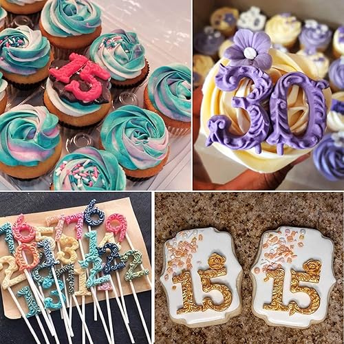 Miniatura 7 de MINFEIDMS Moldes de silicona para fondant de silicona 3D número 0-9 en relieve para fondant de chocolate para decoración de pasteles, decoración de