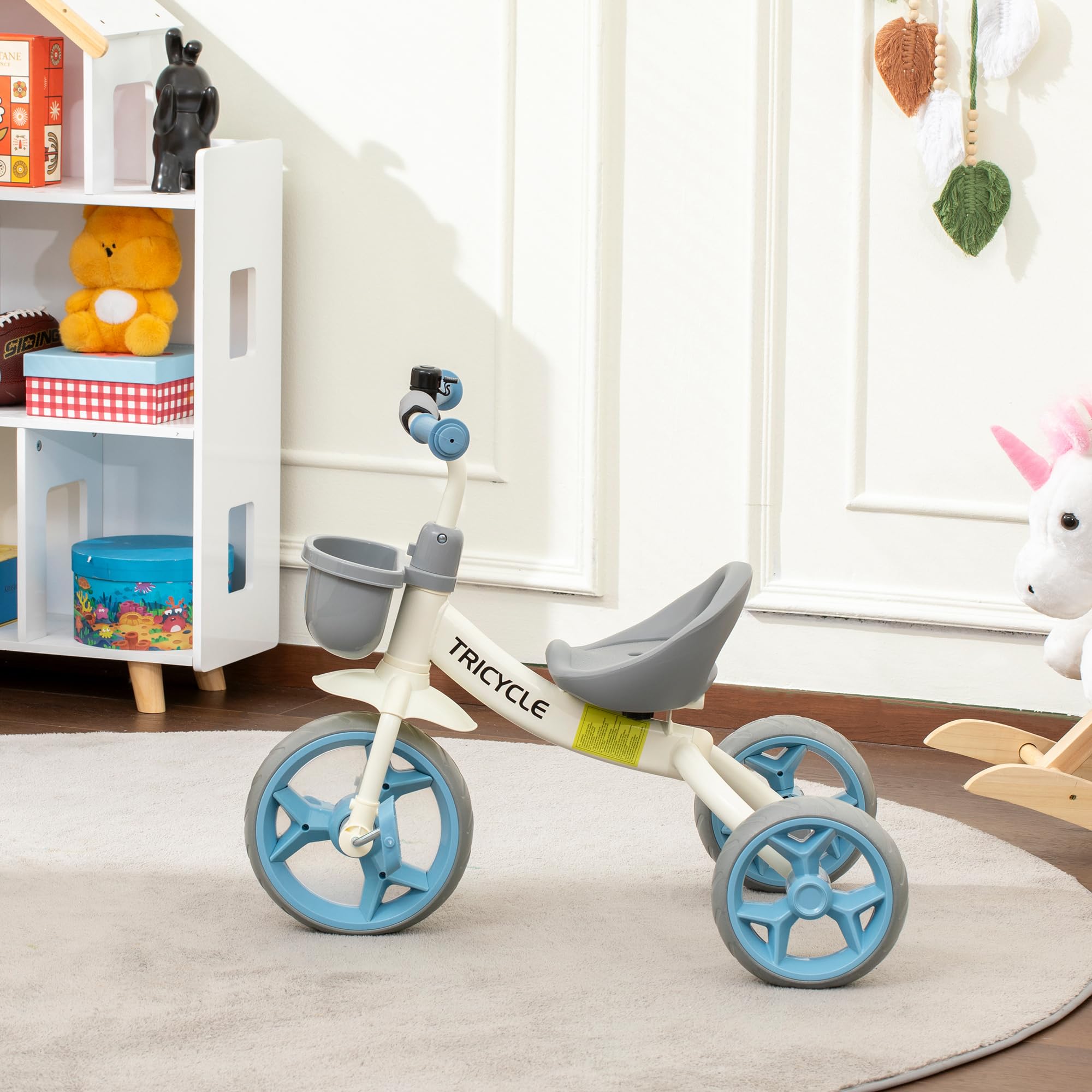 AIYAPLAY Tricycle Enfant Évolutif Panier Avant Roues EVA 2 à 5 Ans Bleu