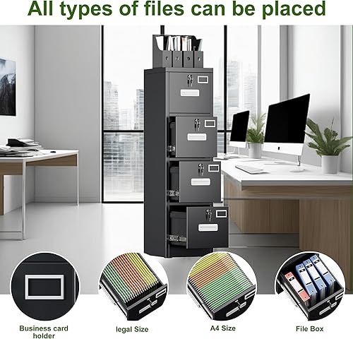 Miniatura 5 de Archivador de metal de 3 cajones, gabinete de almacenamiento vertical de 17 pulgadas de profundidad con cerradura, archivador de acero moderno para