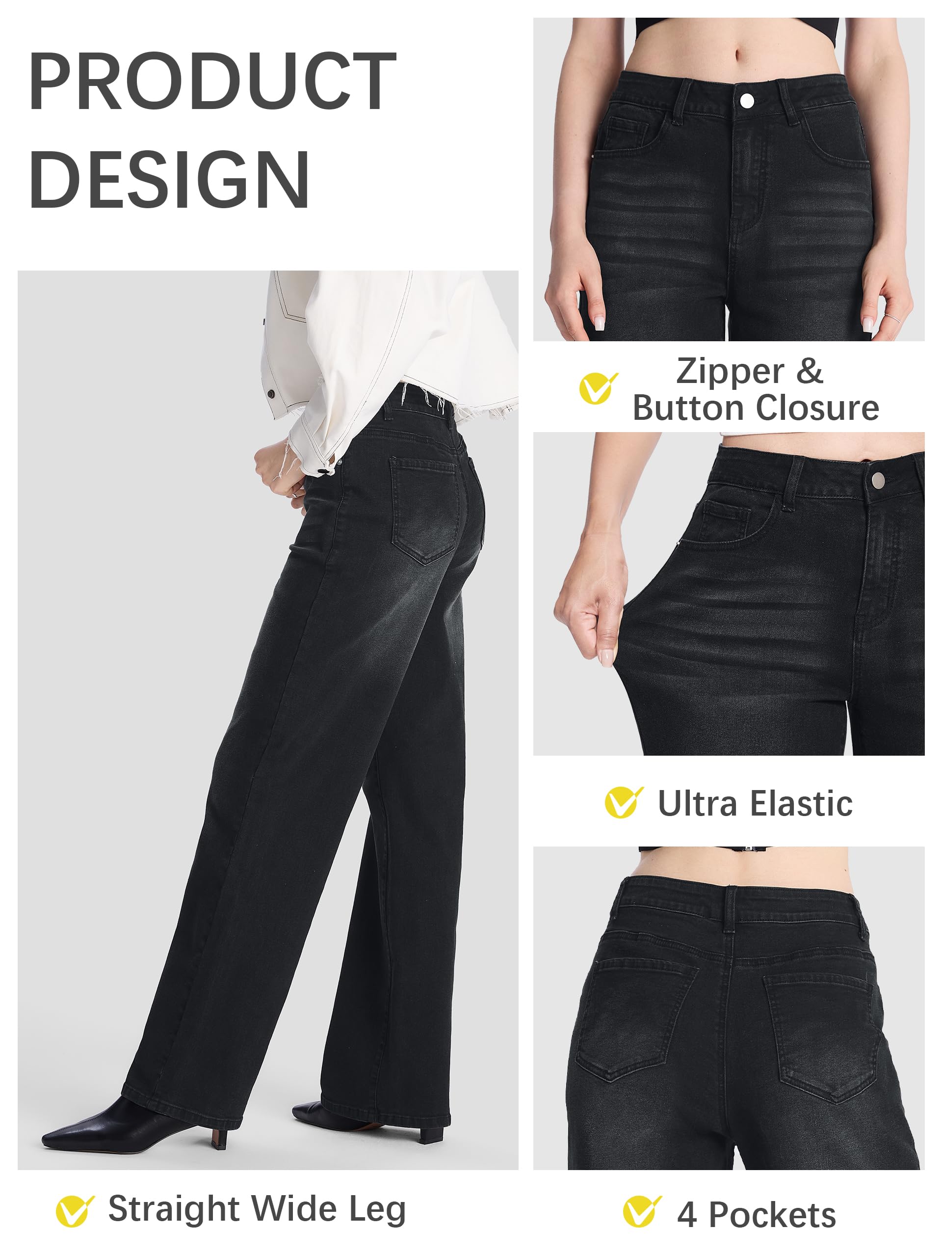 Sevego Extra Lang Damen Jeans 81/86/91 cm High Waist Straight Jeans Stretch Baggy Jeans Weites Bein Casual Loose Denim Hose