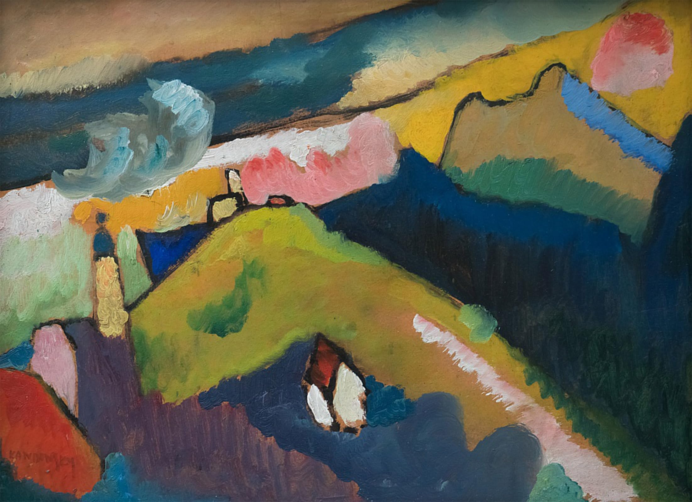 ARTXLXXBN Famous Print Painting Colorful Art Print Murnau mountain landscape with church by Wassily Kandinsky Canvas Art Decorations for Home Decor 60x90cm