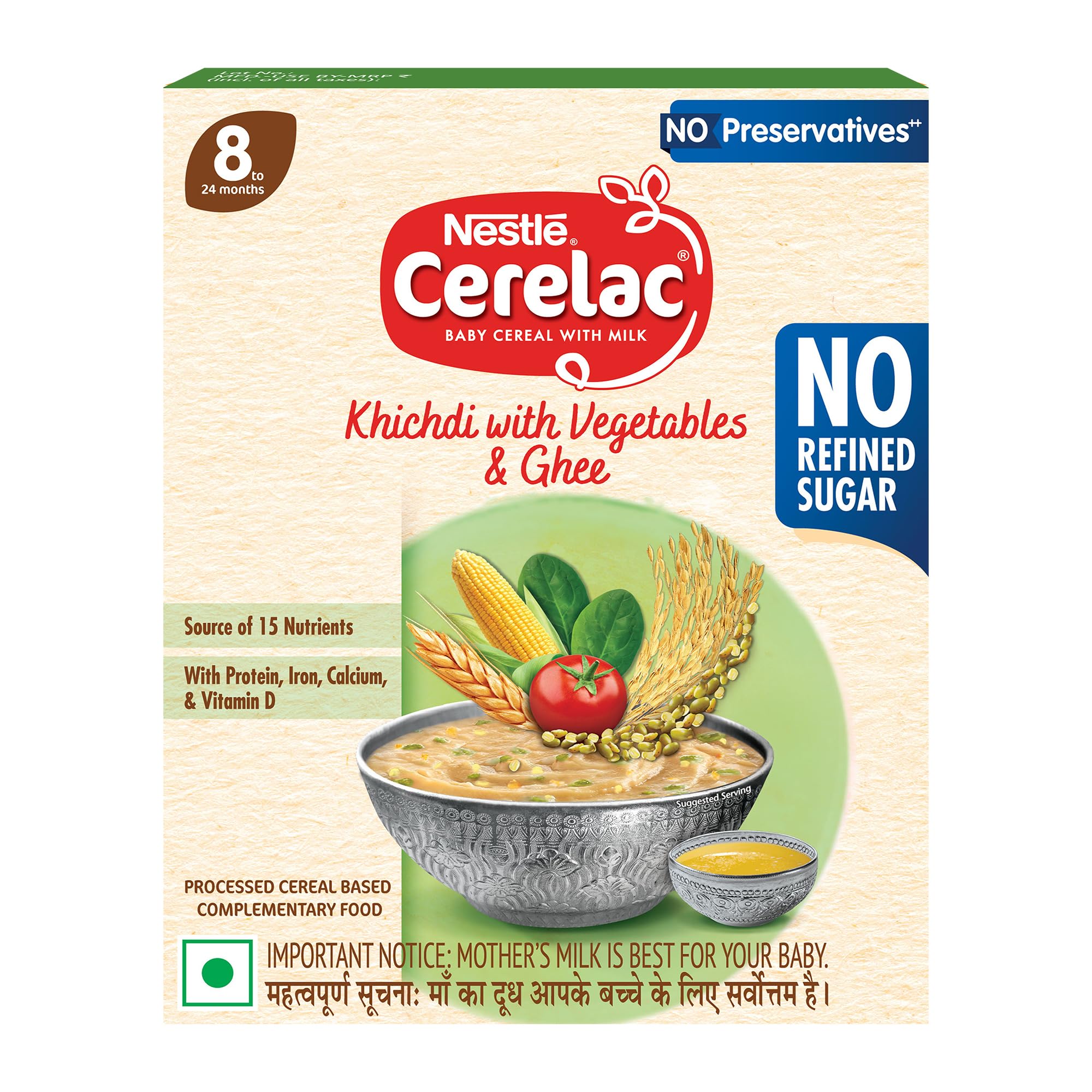 CERELAC Baby Food Cereal | No Refined Sugar | No Preservatives | Khichdi with Vegetables & Ghee for 8 to 24 Months Baby | Iron Protein Calcium Vitamin D for Babies | Instant Cereal | 300g