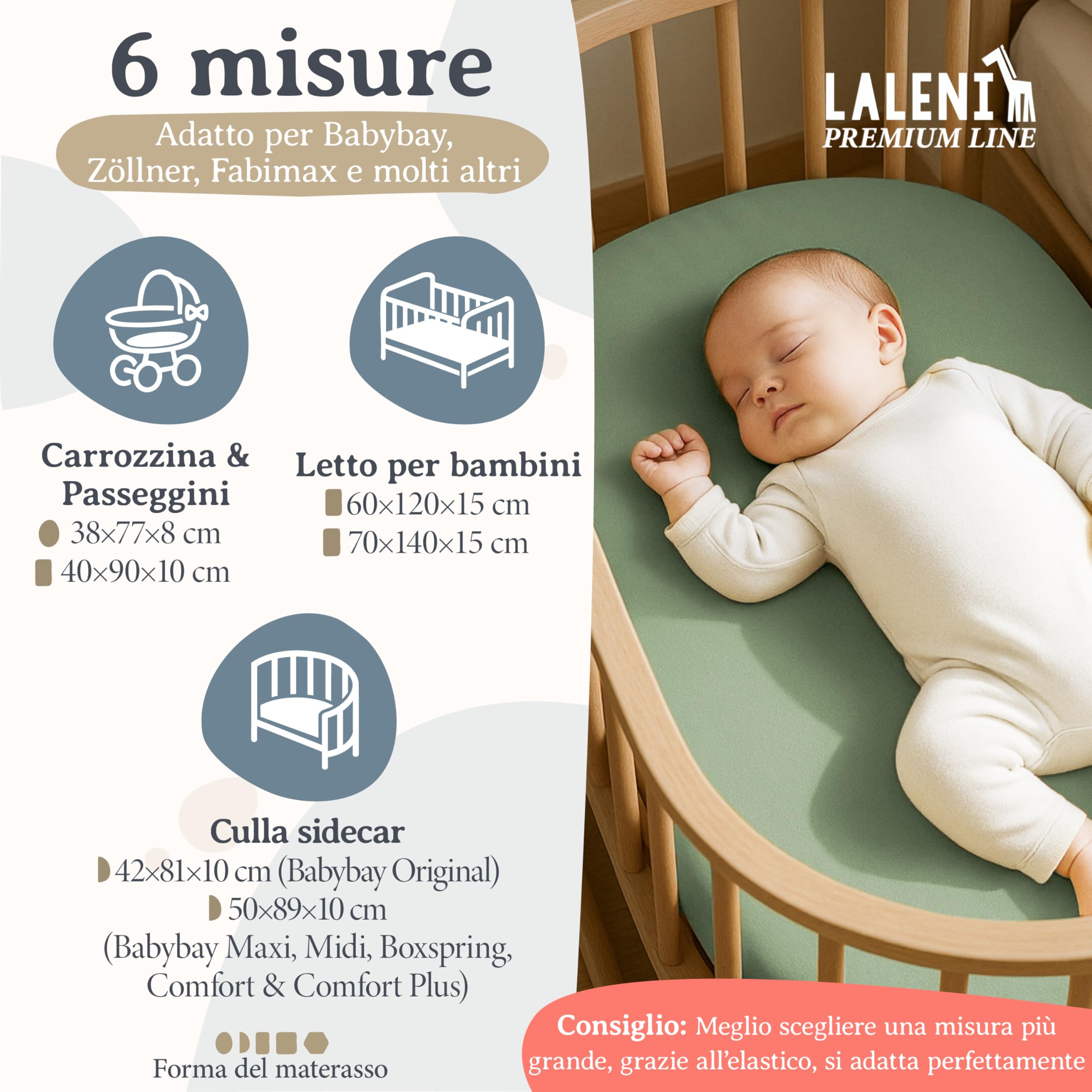 Laleni premium lenzuola culla 50x89 cm con angoli | lenzuola carrozzina neonato certificate OEKO-TEX | lenzuola con angoli 100% cotone | lenzuola lettino neonato | lenzuola per carrozzina | in verde
