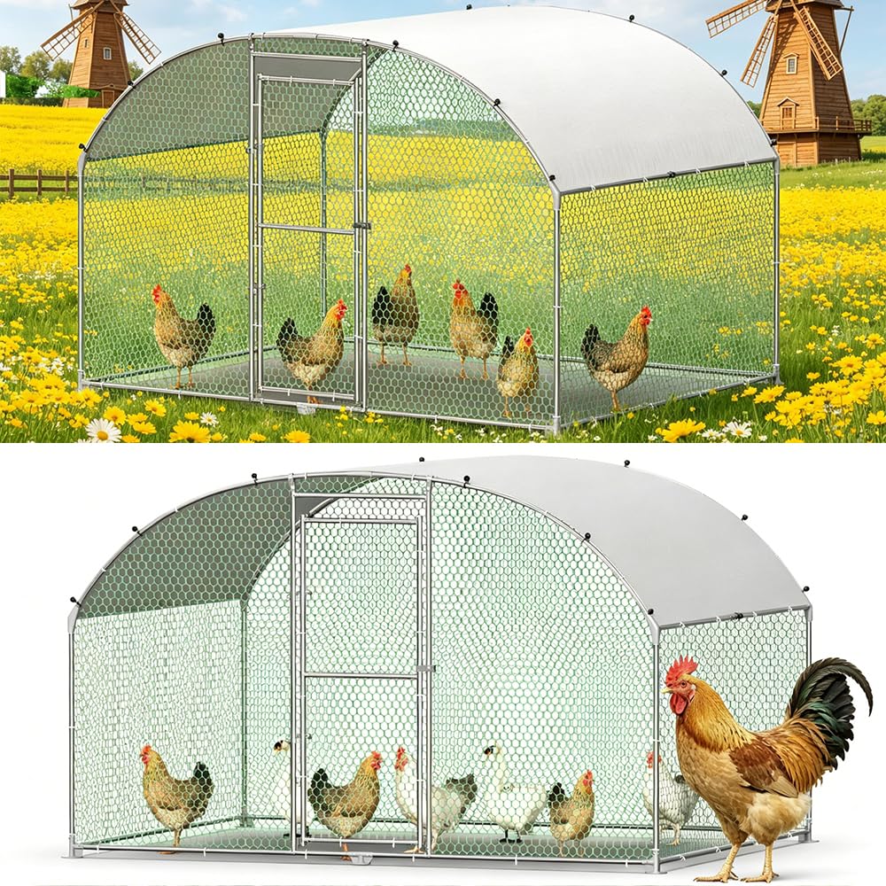 Poulailler avec aire de jeux 3x2m - Cages en métal pour petits animaux avec serrure de sécurité - Couverture imperméable pour sortie de poules - Parc pour poules résistant à l'hiver