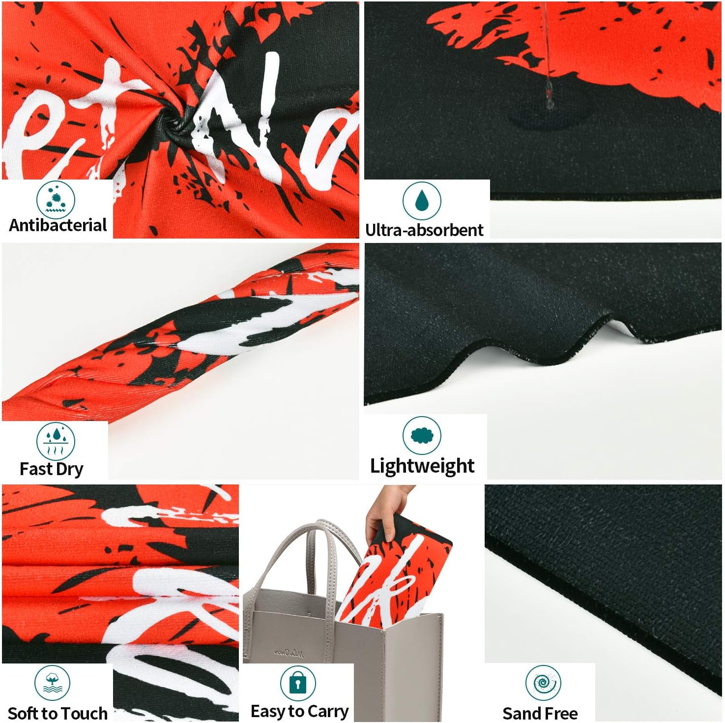 Pknoclan Black and Red Beach Towel, Red Lips with Funny Words Get Naked Beach Towel, 31.5 x 59 inches, Super Soft Water Absorbent Beach Towel for Bath, Travel, Pool, Swim, Lightweight