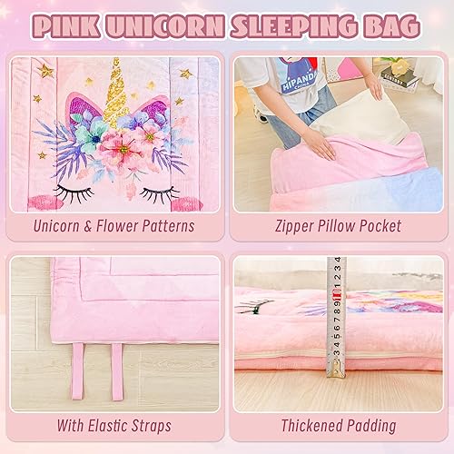 Miniatura 4 de Saco de dormir infantil de unicornio rosa para niñas, diseño floral, diseño de arcoíris, estrella, floral, tapete suave para siesta de forro polar