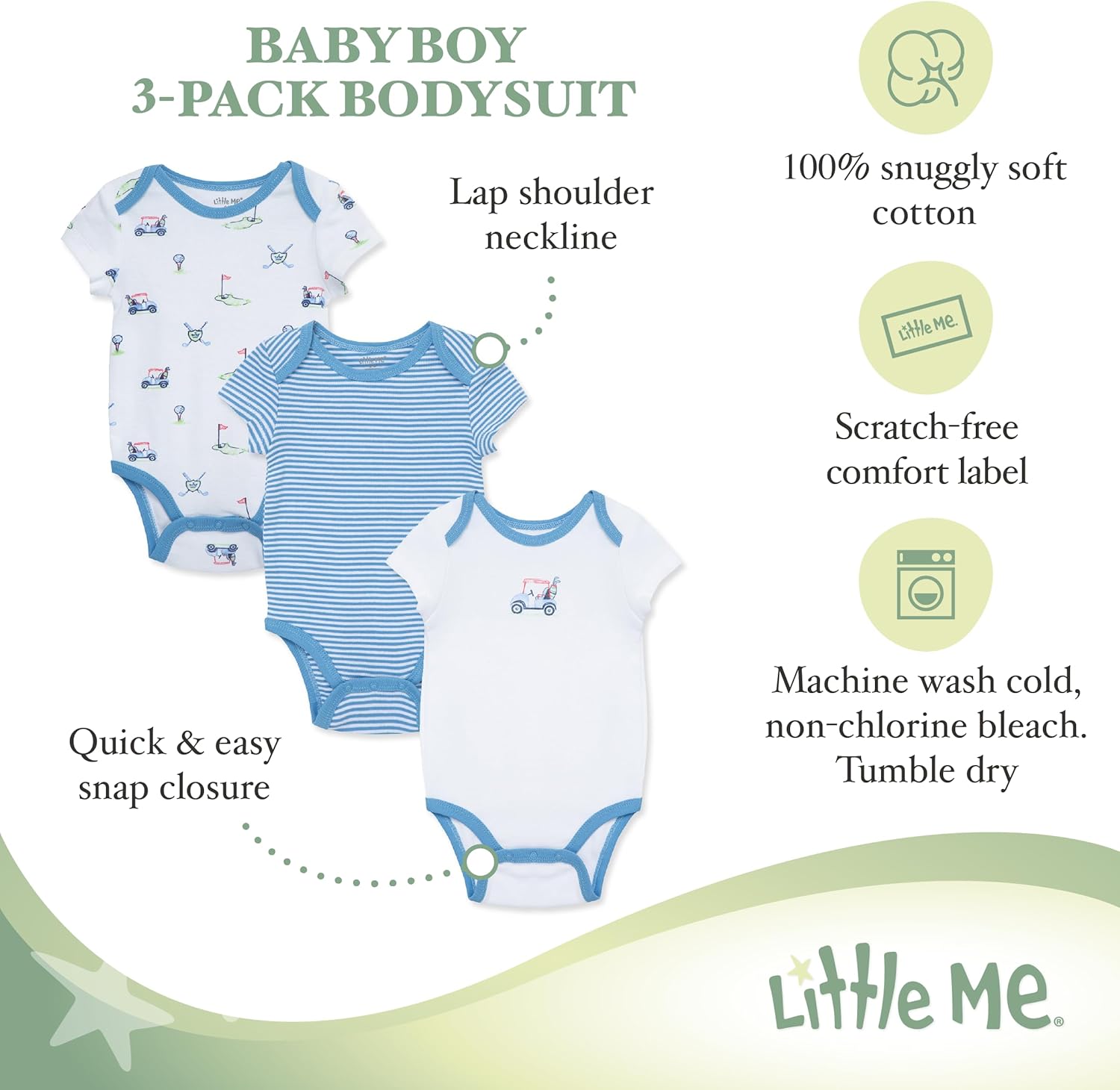 Little Me Clothes for Baby 3-Pack 100% Cotton Scratch Free Tag Bodysuits, Newborn to 9 Months - Image 4