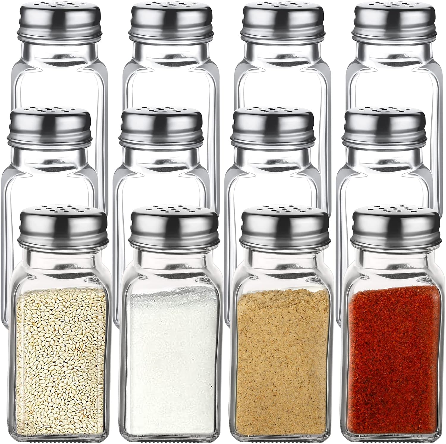 12 Pcs Salt and Pepper Shakers Set Clear Glass, Salt Shaker with Stainless Lid Spice Jars Kitchen Gadgets, Farmhouse Home Decoration Housewarming Gifts