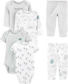 Simple Joys Carter's Baby,Clothing,Baby Girls 0-24m,Sleepwear & Robes,Pyjama Sets Simple Joys by Carter's Baby Boys' 6-Piece Bodysuits (Short and Long Sleeve) and Trousers Set, White/Grey, Animal/Avocados, Premature