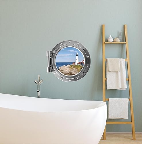 Miniatura 2 de Port Scape Lighthouse 2 - Calcomanía de pared para ventana de buey plateada, vinilo extraíble, arte de pared para baño, oficina, sala de estar,