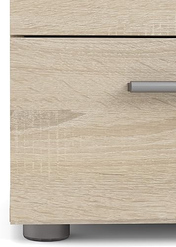 Miniatura 10 de Tvilum, Mesita de noche de 2 cajones para dormitorio, manijas de cajón plateadas modernas, contemporánea, roble