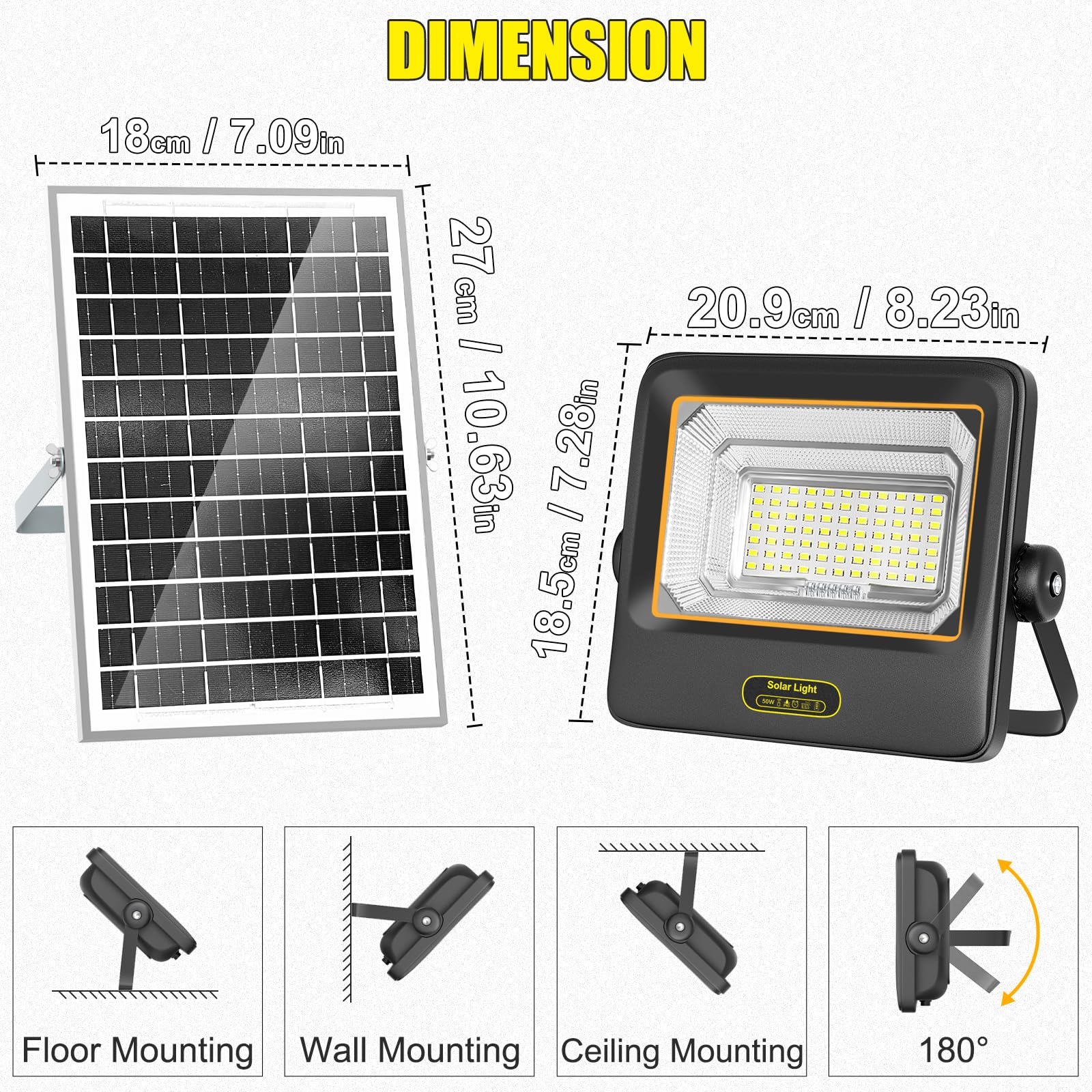 Luce Solare LED Esterno 100W,con Indicatore Della Batteria,Lampada Solare per Esterni,7 Modalità,IP67,Impermeabile con Cavo da 4.2M,per Garage,Giardino,Porte di Casa,Cortile,Prato