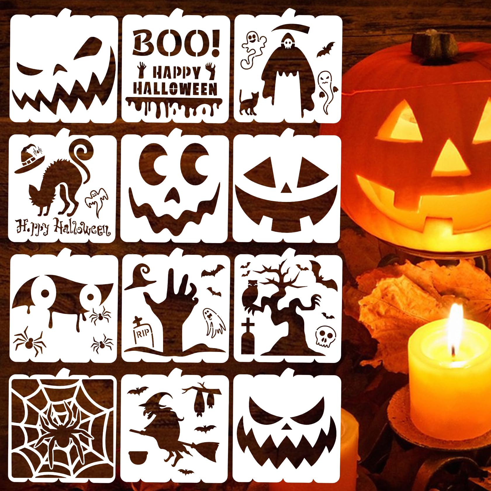 Lekabee 12 Pieces Halloween Stencils 6x6″