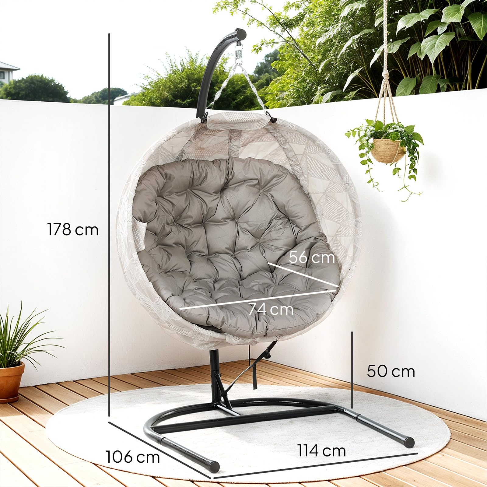 Billg Fauteuil Suspendu Effet Jungle avec Structure en Acier, Hamac Suspendu pour l’intérieur et l’extérieur, Chaise Suspendue avec Support avec Acier & Coussin Fauteuil Épais, Jusqu'à 120kg
