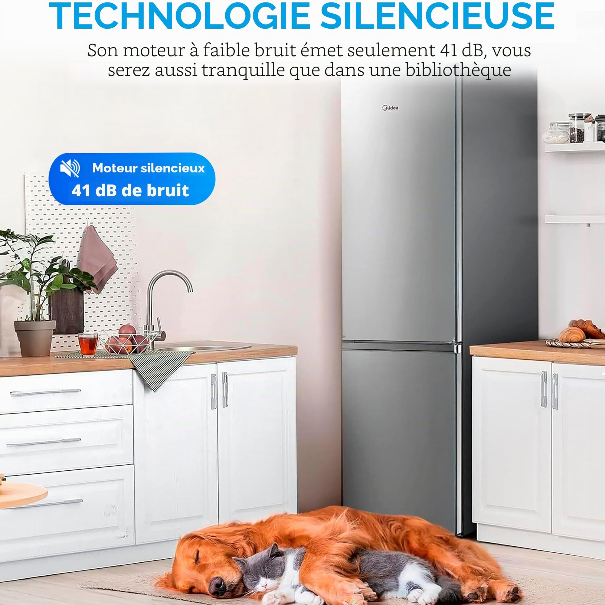 Midea Frigo Congelateur Combiné No Frost 55 cm de large x 180 cm - Combine Refrigerateur 270 L - Frigidaire Congelateur à économie d'énergie avec compartiment
