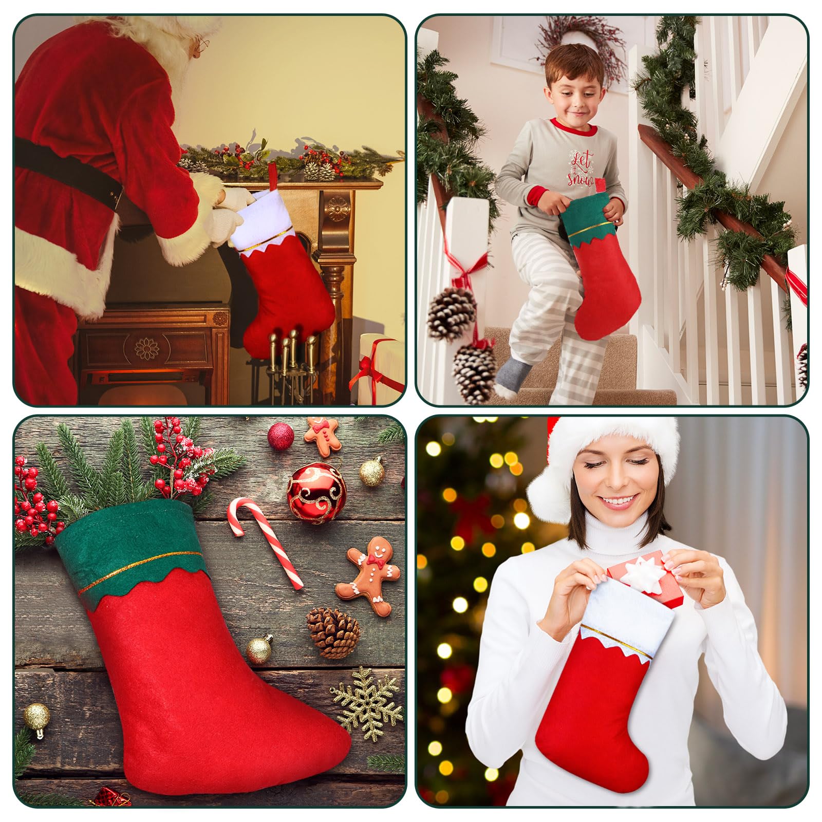 Sumind Lot de 100 chaussettes de Noël en feutre de 38,1 cm pour décoration de Noël (rouge avec bordure blanche, rouge avec bordure verte)